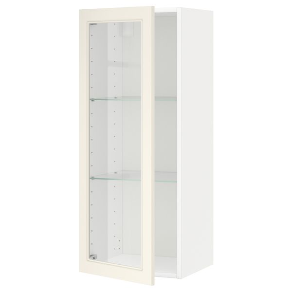 Навесной шкаф с полками, стекляными дверцы МЕТОД, белый, Хитарп белый с оттенком - схема-чертеж с размерами