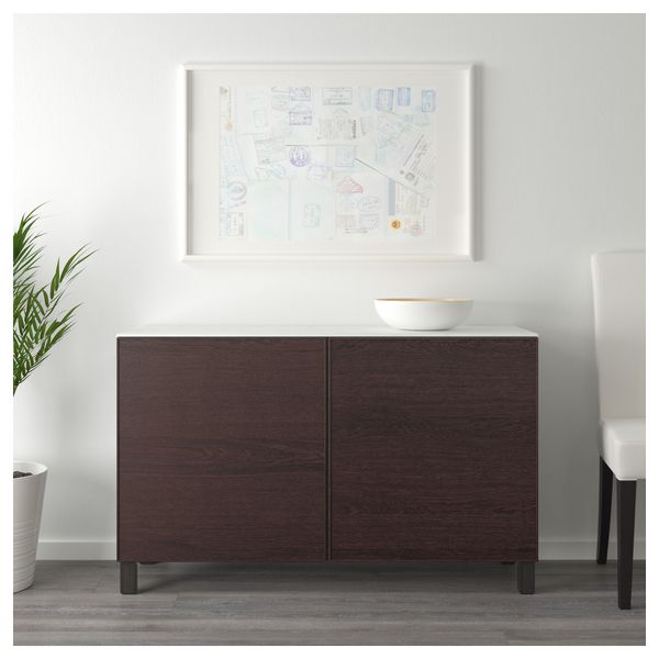 Комбинация для хранения с дверцами БЕСТО, черно-коричневый, Инвикен черно-коричневый (120x42x74 см) - схема-чертеж с размерами