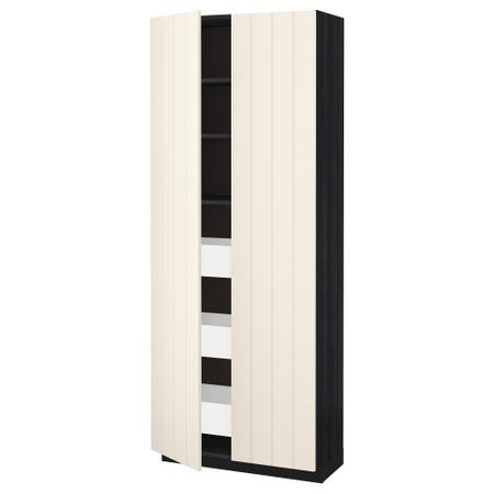 Высокий шкаф с ящиками, 2 дверцы МЕТОД / МАКСИМЕРА, черный, Хитарп белый с оттенком (80x37x200 см)
