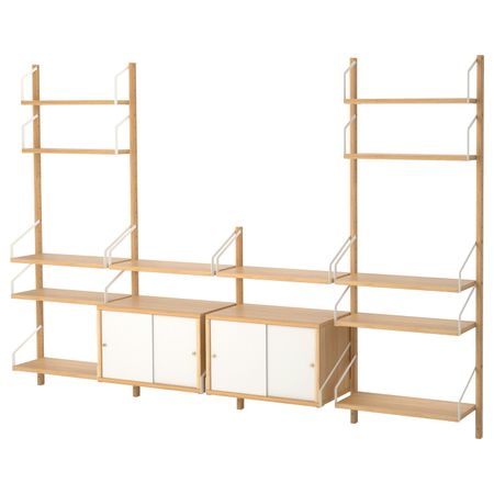 Комбинация для хранения, бамбук, белый 257x35x176 см IKEA СВАЛЬНЭС 692.051.79