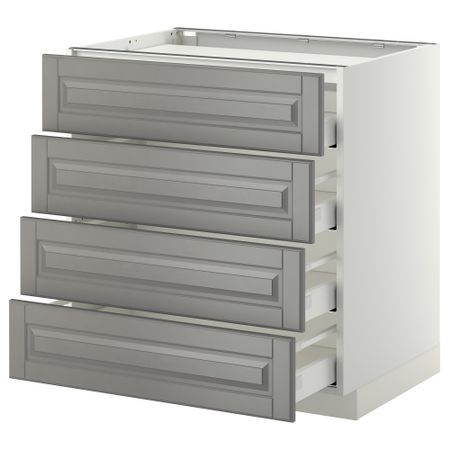 Напольный шкаф, 4 фронтальных панели, 4 ящика МЕТОД / МАКСИМЕРА, белый, Будбин серый