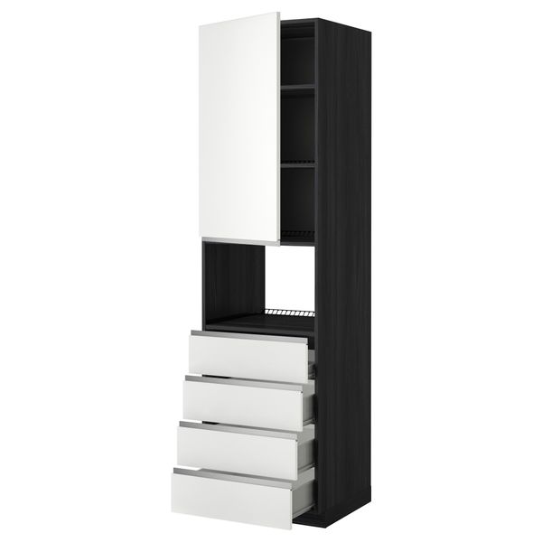 Высокий шкаф для духовки, дверца, 4 ящика МЕТОД / ФОРВАРА, черный, Нодста белый - схема-чертеж с размерами