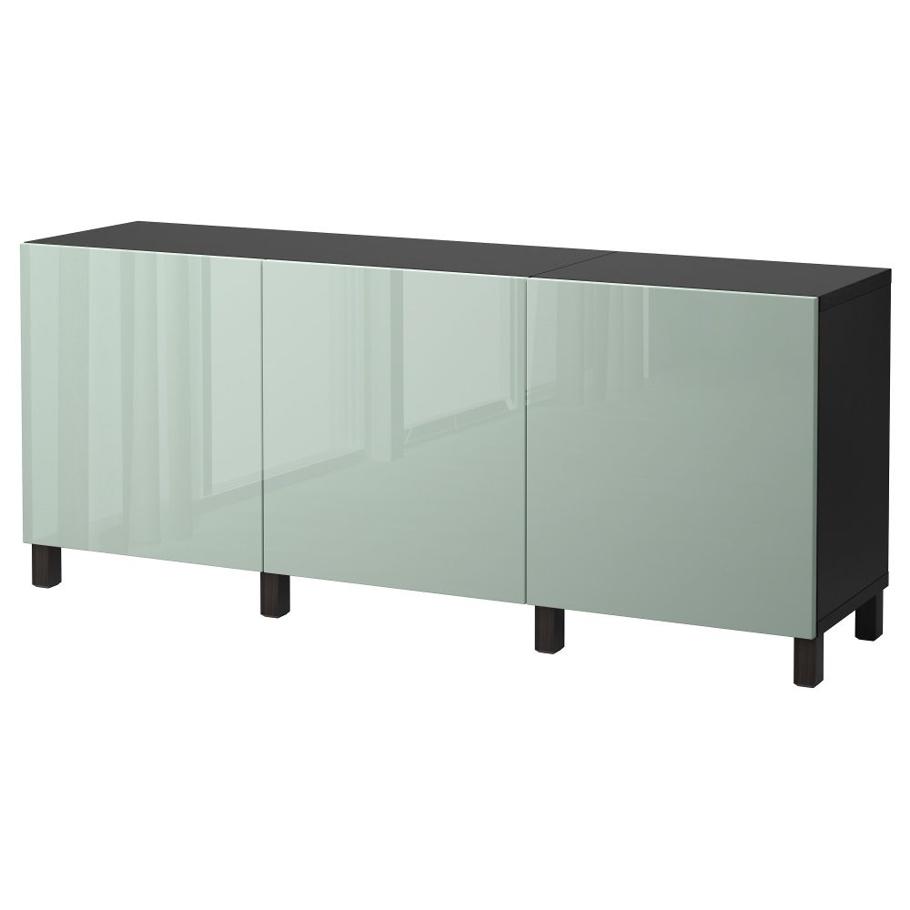 Комбинация для хранения с дверцами БЕСТО, черно-коричневый, Сельсвикен глянцевый/серо-зеленый светлый (180x40x74 см) - фото 1