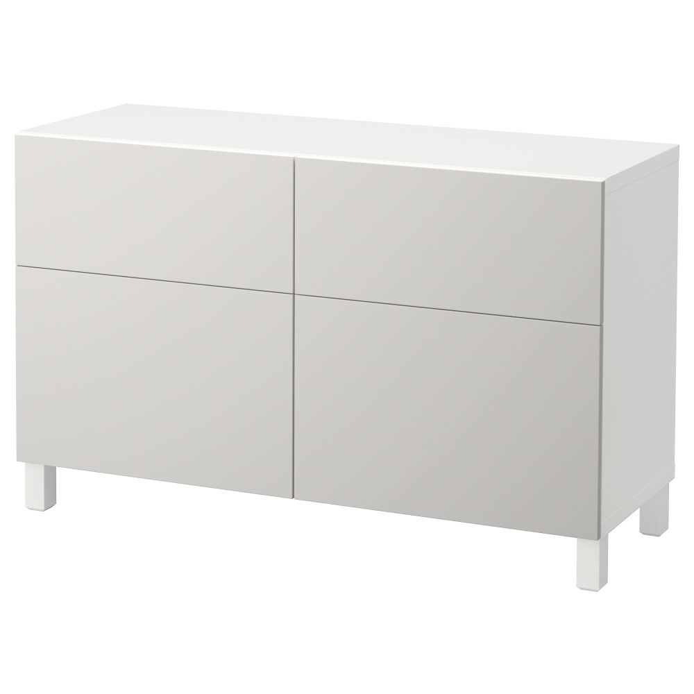 Комбинация для хранения с дверцами, ящиками БЕСТО, белый, Лаппвикен светло-серый (120x40x74 см) - фото 1