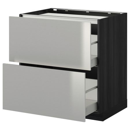 Напольный шкаф, 2 фронтальных панели, 3 ящика МЕТОД / МАКСИМЕРА, черный, Гревста нержавеющ сталь