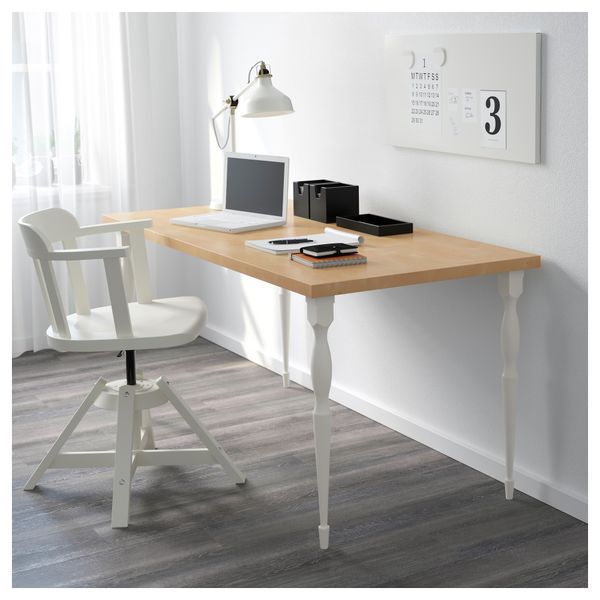 Стол ЛИННМОН / НИПЕН, под березу, белый (150x75 см) - схема-чертеж с размерами