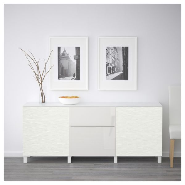 Комбинация для хранения с дверцами, ящиками БЕСТО, Лаксвикен белый, Сельсвикен глянцевый/белый (180x42x74 см) - схема-чертеж с размерами