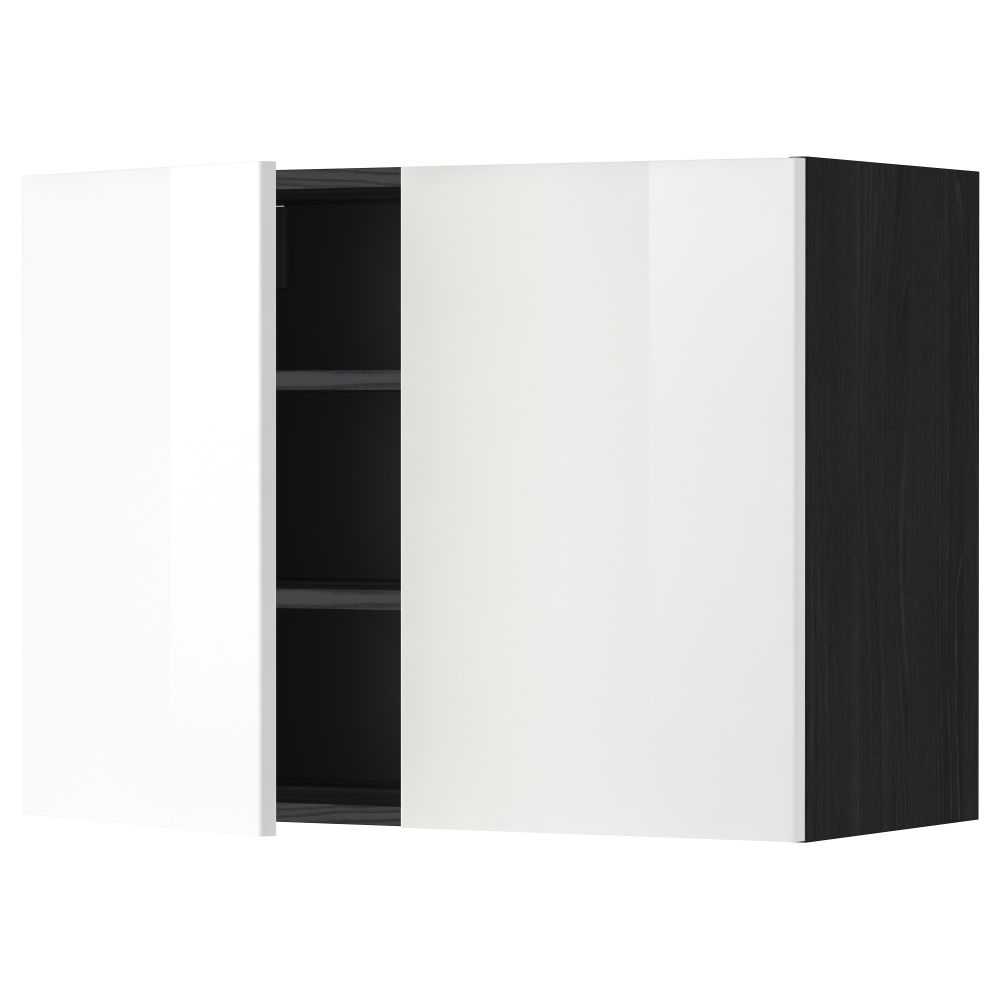 Навесной шкаф с полками, 2 дверцы МЕТОД, черный, Рингульт белый - схема-чертеж с размерами