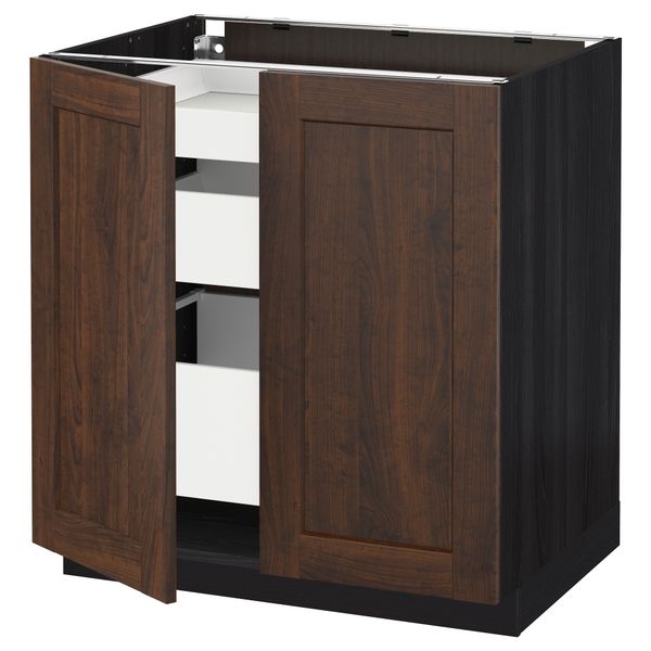 Напольный шкаф с 2 дверцами, 3 ящиками МЕТОД / МАКСИМЕРА, черный, Эдсерум коричневый (80x60 см) - схема-чертеж с размерами