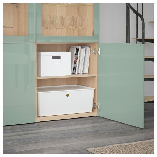 Комбинация для хранения со стеклянными дверцами БЕСТО, под беленый дуб Сельсвикен, глянцевый/серо-зеленый светлый прозрачное - схема-чертеж с размерами