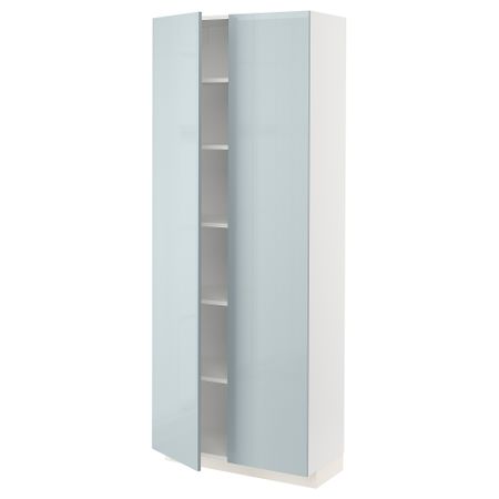 Высокий шкаф с полками, 80x37x200 см, белый, Kallarp серо-синий светлый IKEA METOD МЕТОД 494.791.27