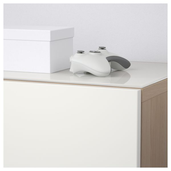 Шкаф для ТВ, комбинированный, стекляные дверцы БЕСТО, под беленый дуб, Сельсвикен глянцевый/белый матовое стекло (240x40x230 см) - фото 5