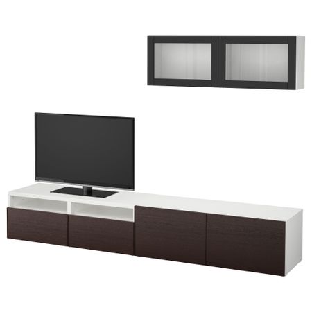 Шкаф для ТВ, комбинированный, стекляные дверцы БЕСТО, белый Синдвик, Инвикен черно-коричневый прозрачное стекло (240x20/40x166