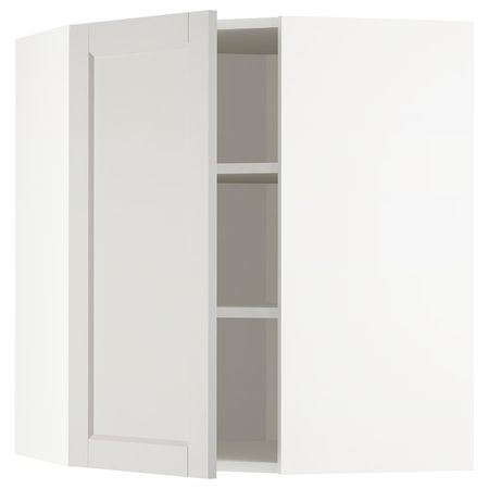 METOD Угловой навесной шкаф с полками - белый/Lerhyttan светло-серый 68x80 см