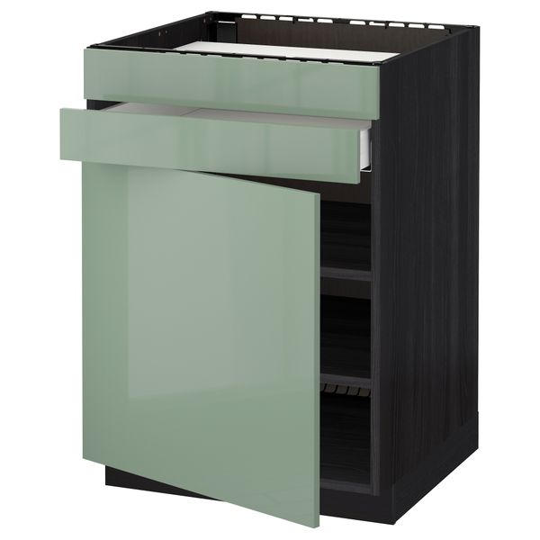 Напольный шкаф для варочной панели, доводчик, 2 фасада, 1 ящик МЕТОД / МАКСИМЕРА, черный, Калларп светло-зеленый (60x60 см) - схема-чертеж с размерами