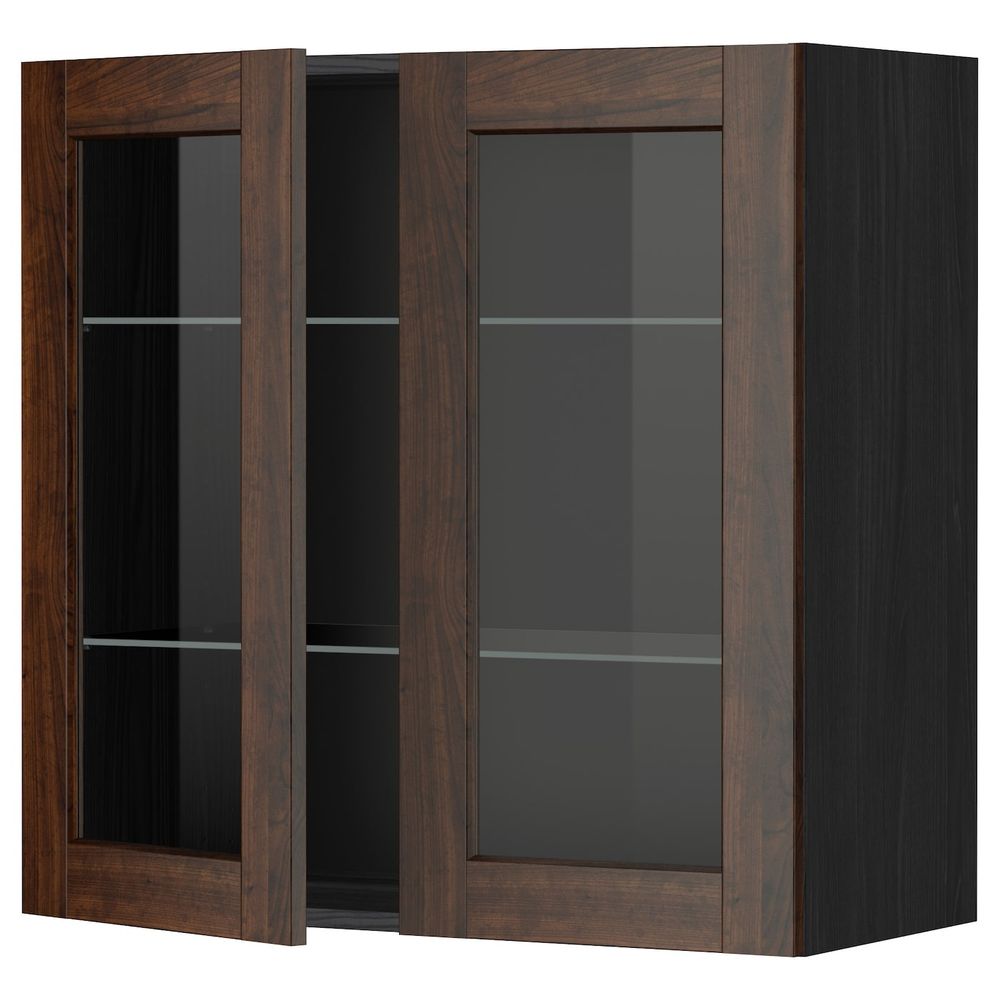 Навесной шкаф с полками, 2 стекло дв, черный/Эдсерум коричневый 80x80 см IKEA МЕТОД 792.268.31 - схема-чертеж с размерами