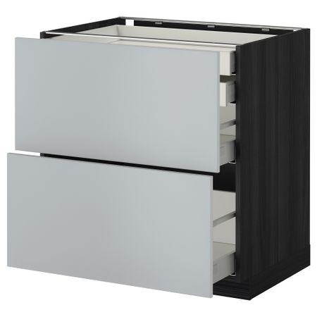 Напольный шкаф 2 фронтальные панели, 2 нижних, 1 средний, 1 высокий ящик МЕТОД / МАКСИМЕРА, черный, Веддинге серый