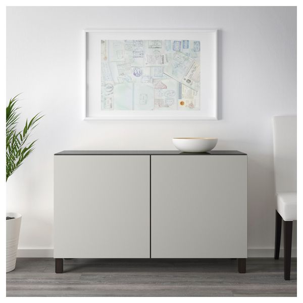 Комбинация для хранения с дверцами БЕСТО, черно-коричневый, Лаппвикен светло-серый (120x40x74 см) - схема-чертеж с размерами