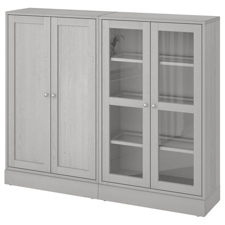 Комбинация для хранения с стеклянная двр, серый 162x37x134 см IKEA HAVSTA ХАВСТА 892.660.58