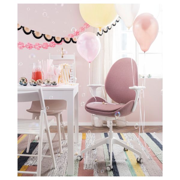 Рабочий стул с подлокотниками, Гуннаред светлый коричнево-розовый/белый IKEA HATTEFJÄLL ХАТТЕФЬЕЛЛЬ 192.521.30 - фото 1