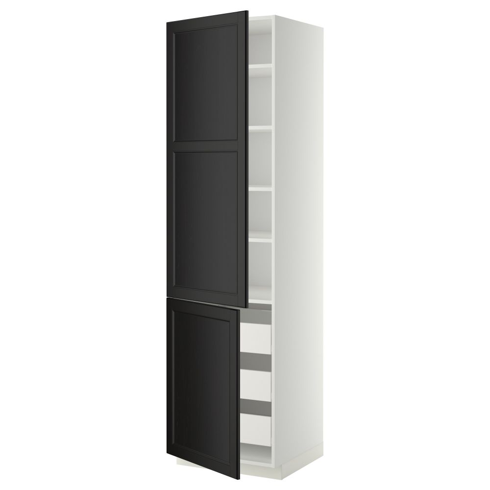 Высокий шкаф + полки, 3 ящика, 2 дверцы МЕТОД / ФОРВАРА, белый, Лаксарби черно-коричневый черно-коричневый - фото 1