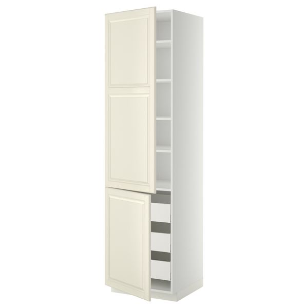Высокий шкаф + полки, 3 ящика, 2 дверцы МЕТОД / МАКСИМЕРА, белый, Будбин белый с оттенком - фото 1