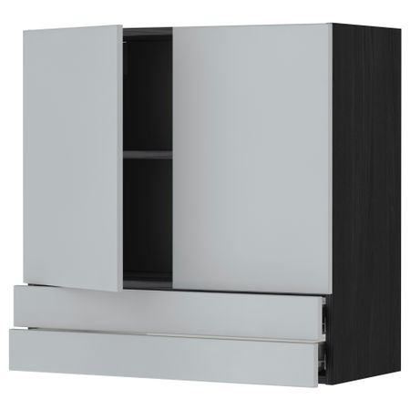 Навесной шкаф, 2 дверцы, 2 ящика МЕТОД / ФОРВАРА, черный, Веддинге серый
