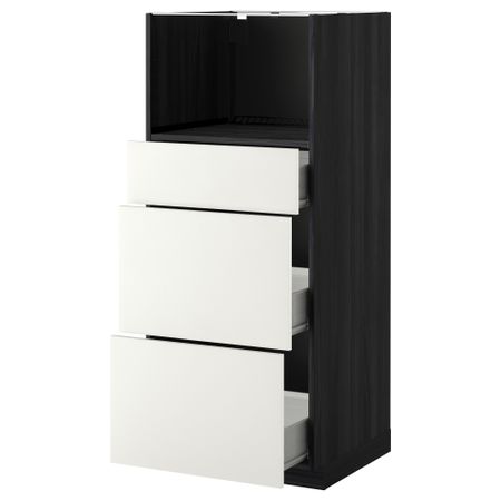 Высокий шкаф для СВЧ с 3 ящиками МЕТОД / ФОРВАРА, черный, Хэггеби белый (60x60x140 см)