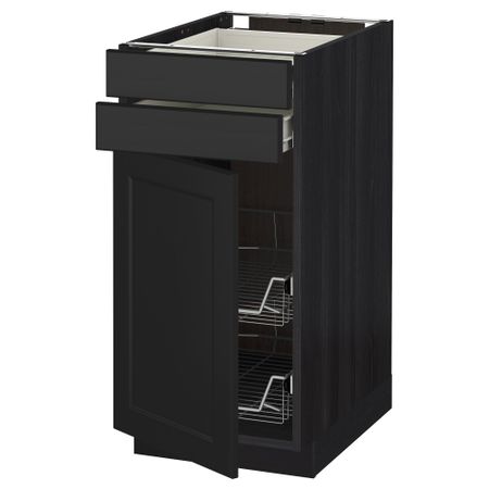 Напольный шкаф, дверца, 2 ящика, проволочных корзин МЕТОД / ФОРВАРА, черный, Лаксарби черно-коричневый