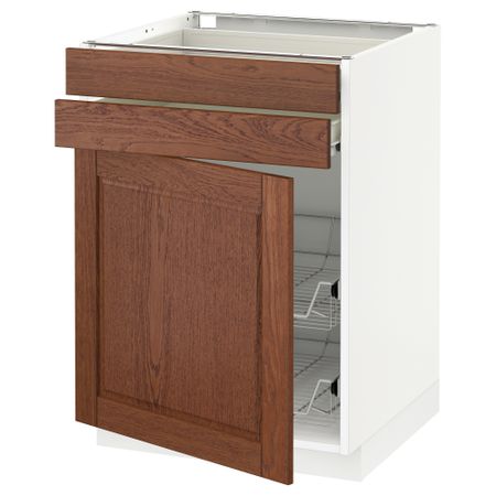 Напольный шкаф, дверца, 2 ящика, проволочных корзин МЕТОД / ФОРВАРА, белый, Филипстад коричневый