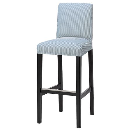 Стул барный, черный/Роммеле темно-синий/белый 75 см IKEA BERGMUND БЕРГМУНД 494.196.71