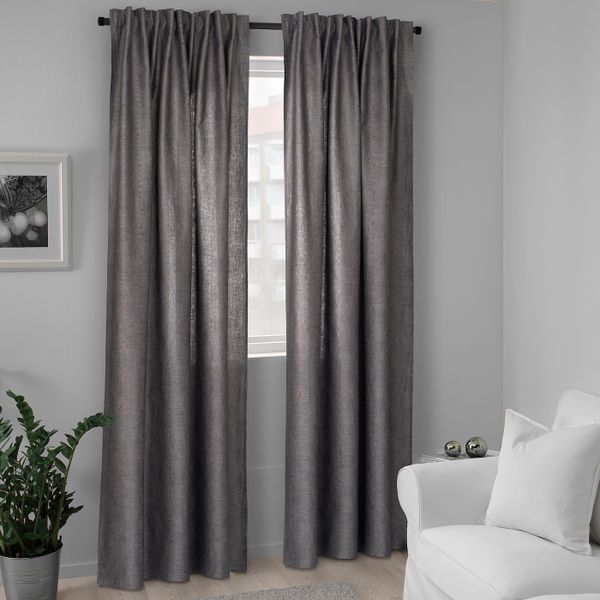Гардины, 2 шт., темно-серый/естественный 155x300 см IKEA ÄRTSTARR ЭРТСТАРР 804.937.48 - фото 2