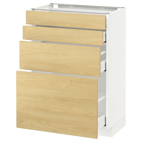 Напольный шкаф 4 фронтальных панели, 4 ящика МЕТОД / МАКСИМЕРА, белый, Тингсрид береза - схема-чертеж с размерами