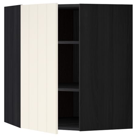 Угловой навесной шкаф с полками МЕТОД, черный, Хитарп белый с оттенком