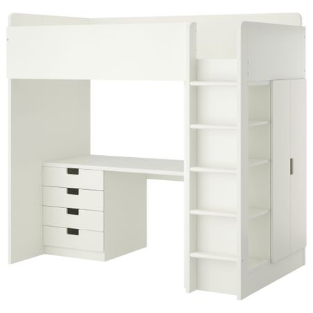 Кровать-чердак, 4 ящика, 2 дверцы СТУВА, белый (207x99x193 см)