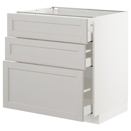 Напольный шкаф с 3 ящиками, белый/Лерхюттан светло-серый 80x60 см IKEA METOD МЕТОД / MAXIMERA МАКСИМЕРА 092.729.06
