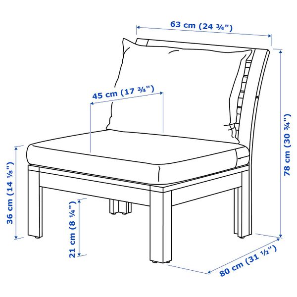 Садовое легкое кресло, коричневая морилка/Холло бежевый IKEA ЭПЛАРО 792.288.49 - схема-чертеж с размерами