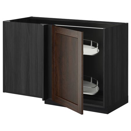 Угловой напольный шкаф с выдвижной секц, черный/Эдсерум коричневый 128x68 см IKEA МЕТОД 092.264.29