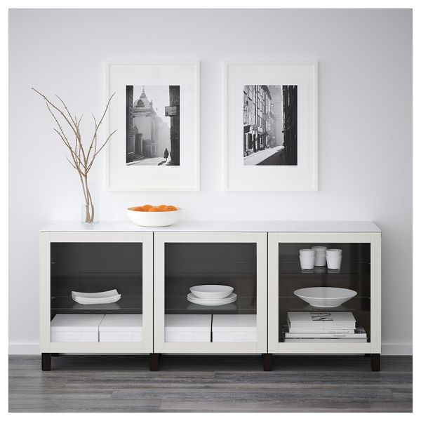 Комбинация для хранения с дверцами БЕСТО, черно-коричневый, Синдвик светло-серый прозрачное стекло (180x42x74 см) - схема-чертеж с размерами