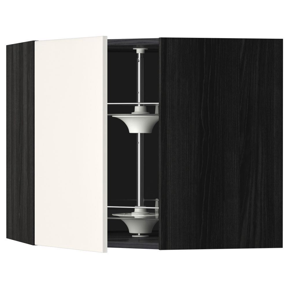 Угловой навесной шкаф с вращающейся секцией МЕТОД, черный, Веддинге белый - схема-чертеж с размерами