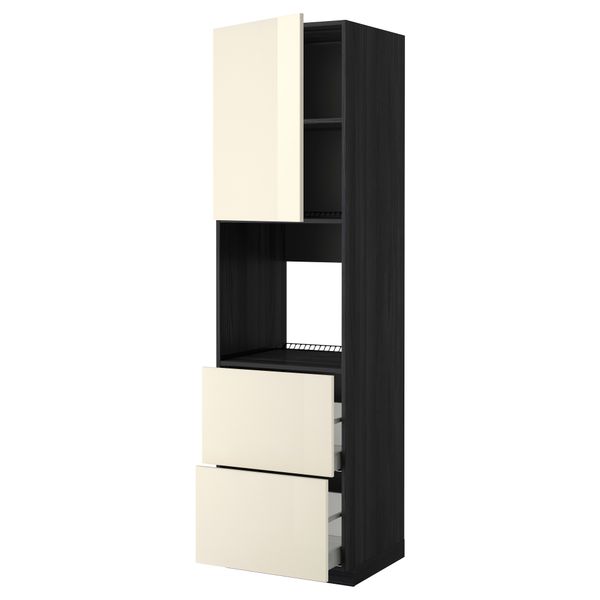 Высокий шкаф для духовки + дверца, 2 форнтальных, 2 высоких ящик МЕТОД / МАКСИМЕРА, черный, Рингульт кремовый - фото 1