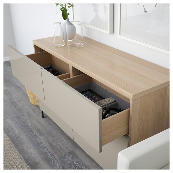 Комбинация для хранения с дверцами, ящиками БЕСТО, под беленый дуб, Сельсвикен глянцевый/бежевый (120x40x74 см) - схема-чертеж с размерами