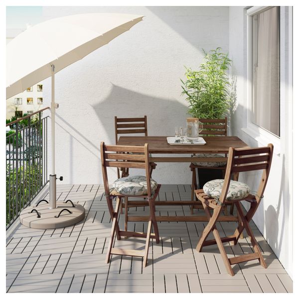 Стол + 4 стула, для сада АСКХОЛЬМЕН, серый/коричневый серо-коричневая морилка, Стегон бежевый - фото 2