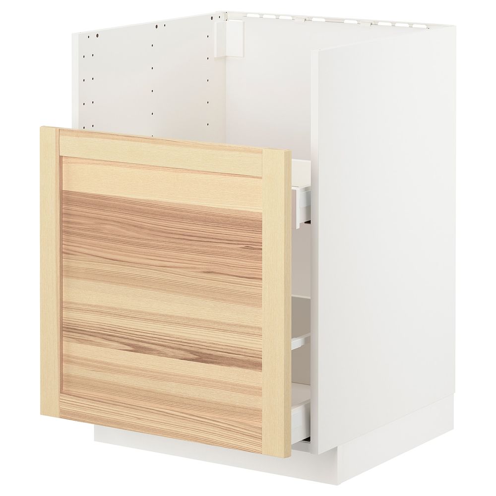 Шкаф под мойку БРЕДШЁН/1фасад/2ящика, белый/Торхэмн ясень 60x60 см IKEA METOD МЕТОД 792.984.51 - фото 1