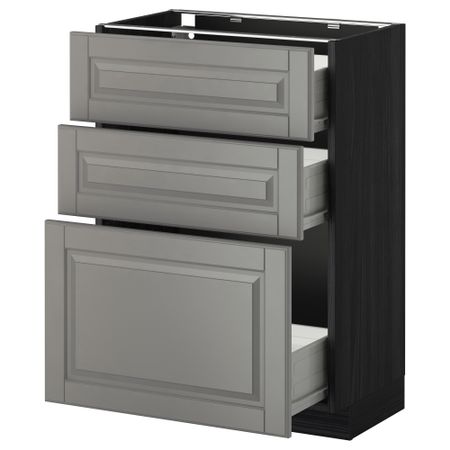 Напольный шкаф с 3 ящиками МЕТОД / ФОРВАРА, черный, Будбин серый