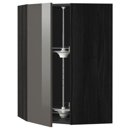 Угловой навесной шкаф с вращающейся секцией МЕТОД, черный, Рингульт серый