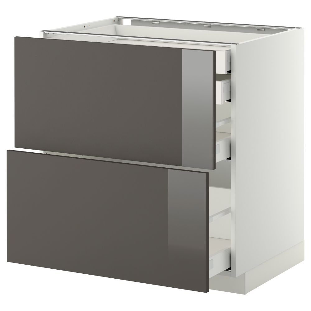 Напольный шкаф 2 фронтальные панели, 2 нижних, 1 средний, 1 высокий ящик МЕТОД / МАКСИМЕРА, белый, Рингульт серый - фото 1