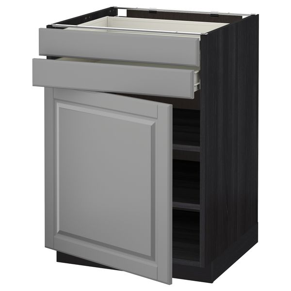Напольный шкаф с дверцей, 2 ящиками МЕТОД / ФОРВАРА, черный, Будбин серый - схема-чертеж с размерами