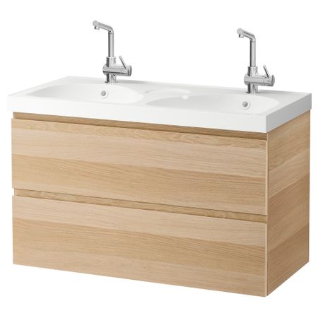 Шкаф для раковины с 2 ящиками ГОДМОРГОН / ЭДЕБОВИКЕН, под беленый дуб (100x49x64 см)