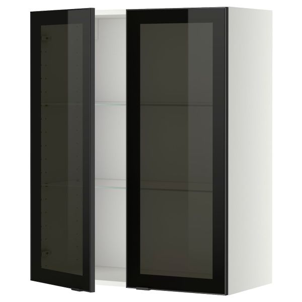 Навесной шкаф/полки/2стеклян двери, белый/Ютис дымчатое стекло 80x100 см IKEA METOD МЕТОД 094.467.75 - фото 1